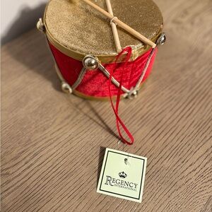 Set of 6 Red and Gold Drum Ornament 6”